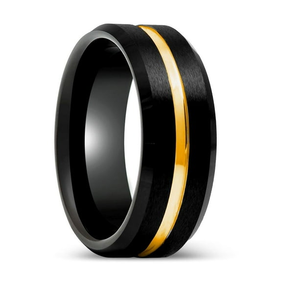 BAIR | Black Tungsten Ring with Yellow Gold Groove