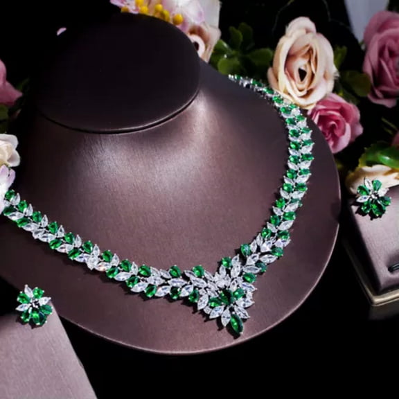 CZ Yellow Statement Wedding Necklace Earring Jewelry Sets for Women