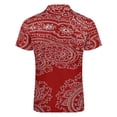 thumbnail image 5 of Red Paisley Pattern Men Zipper T-shirt Summer Casual Short Sleeve T-shirt Top, 5 of 7