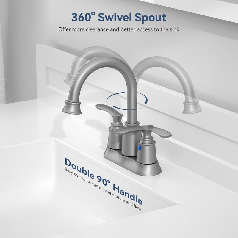 AUKTOPT Bathroom Faucet 3 Hole, Centerset 4 Inch Faucet 2 Handle Bathroom Sink Faucet Lead-Free with Pop up Drain, Brushed Nickle