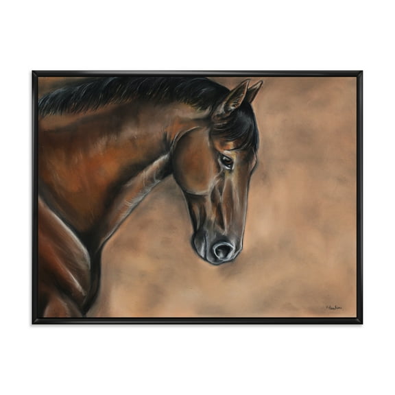 Designart 'Close Up Portrait Of A Brown Bay Horse' Farmhouse Framed Canvas Wall Art Print