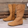 thumbnail image 4 of Women’s Plus Size Round Toe Side Zipper Mid Calf Boots, Low Heel Comfort Mid Shaft Boots, Versatile Casual Winter Boots for Wide Feet Women Brown 8.5, 4 of 7