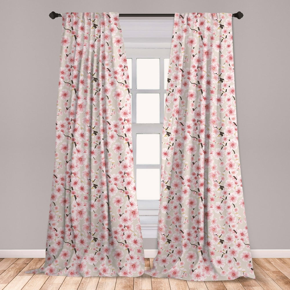 Cherry Blossom Curtains 2 Panels Set, Japanese Flowers Symbolic of ...