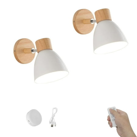 

FSLiving USB Charging Dimmable Cordless Remote Control Battery LED Wall Lamp Fixture Low-Voltage 5V LED Modern Design Macaroon White Wall Sconce for Laundry Dorm Bedroom - 2 Pack