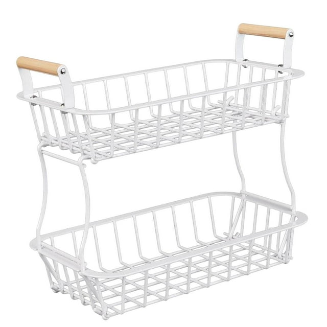 Cesta de fruta de metal, cesta de almacenamiento de alambre de metal, centro de mesa, contenedor de 2 niveles Blanco