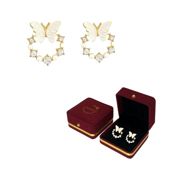 LTS EMIRA Butterfly Hoop Pearl Earrings for Women, Round Butterfly Cubic Zirconia Stud Earrings Fashion Elegant Earrings Jewelry for Women Gift