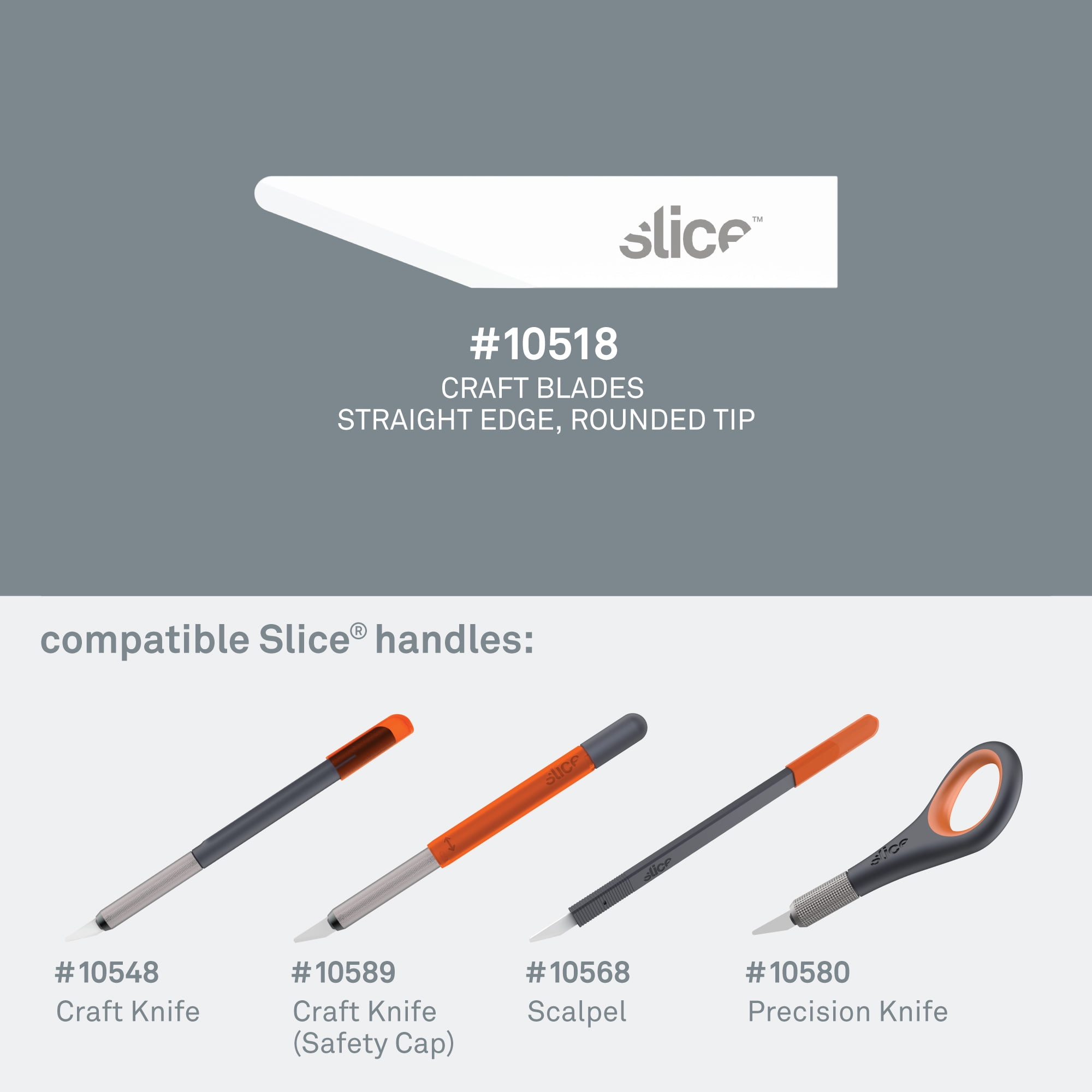 Slice 10518 Replacement Craft Knife Scalpel Blades - Straight Edge, Rounded Tip - Finger-Friendly, Micro Ceramic Safety Blade - Pack of 4