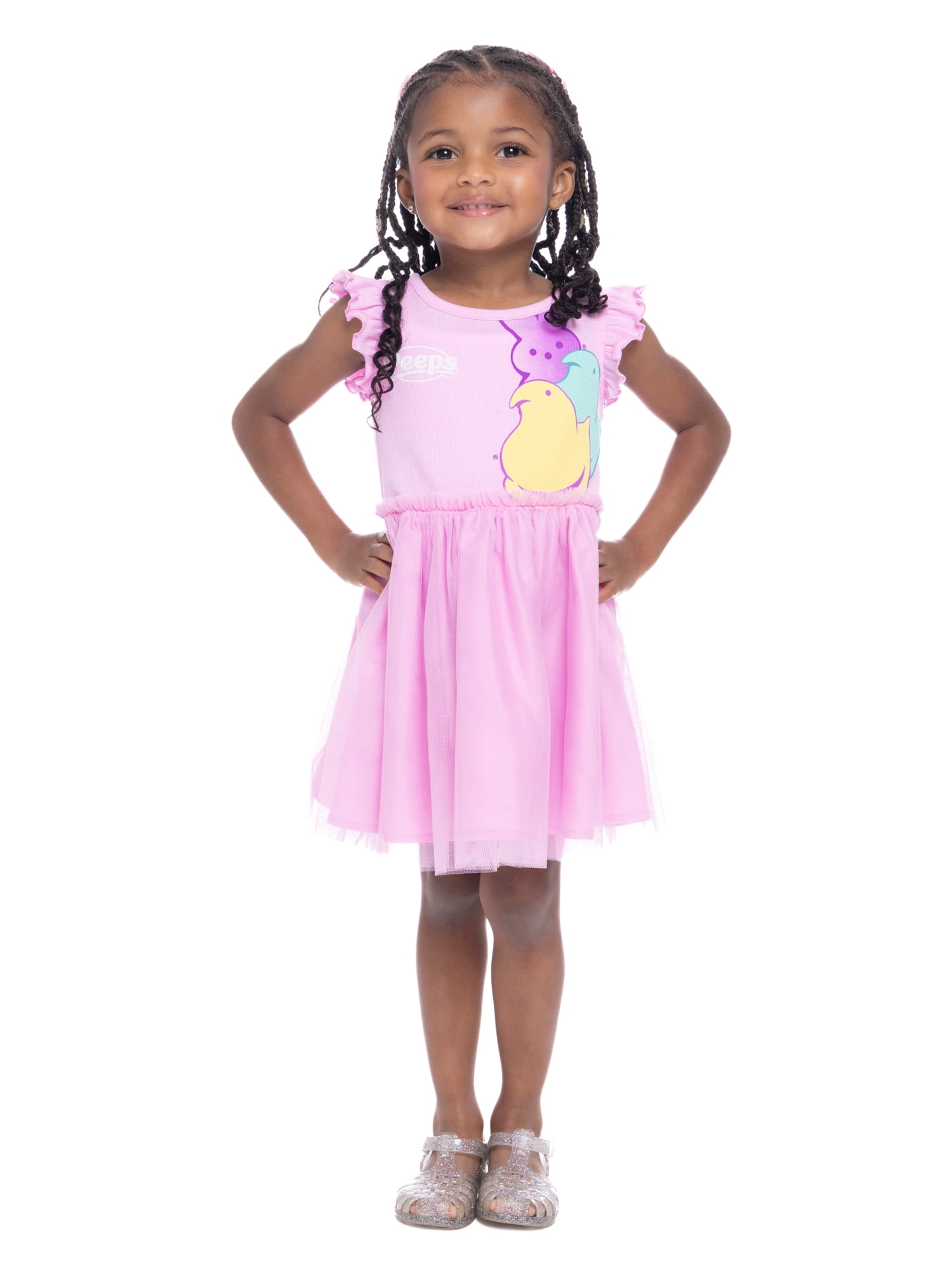 Peeps Toddler Girls’ Tutu Easter Dress with Flutter Sleeves, Sizes 12M-5T
