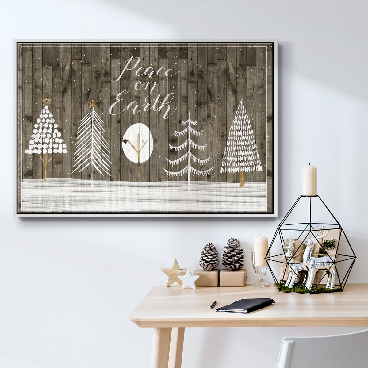 Wooded White Christmas Collection A - Framed Gallery Wrapped Holiday Canvas - 27 x 41 - White Frame