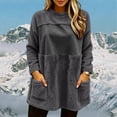 thumbnail image 3 of Ozmmyan Womens Fleece Sweatshirts solid color Loose Crew neck mid length Sweat Shirts autumn and winter casual large pocket style, 3 of 6