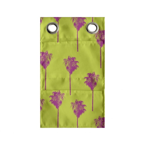 Retro Hanging Pocket Organizer, Repeating Pattern of Palm Tree Silhouettes Hawaiian Exotic Plantation, Printed Polyester Storage Bag with Pockets, 9" x 27", Yellow Green Magenta