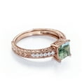 thumbnail image 3 of JeenMata Four Prong Cathedral - 1.75 Carat Princess Cut Natural Druzy Moss Green Agate and Moissanite - Milgrain Border - Victorian Pave Engagement Ring - 18K Rose Gold Plating over Silver, 3 of 7