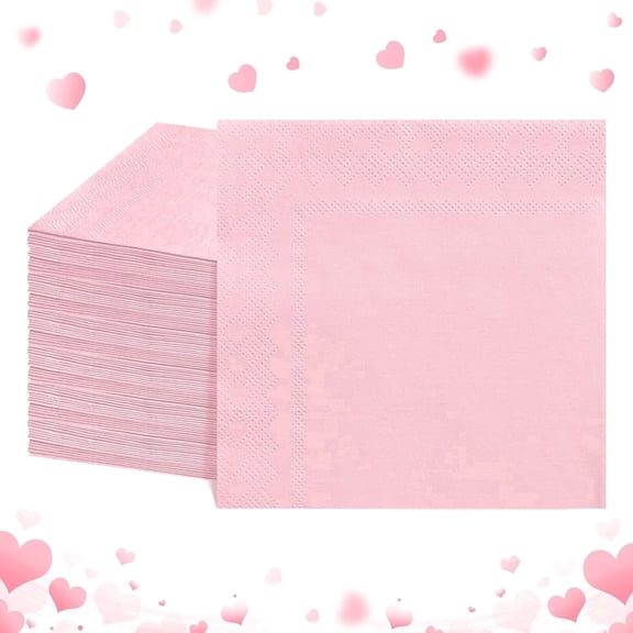 140 Pcs Cocktail Napkins Pink Valentines Napkins Disposable Light Pink Dessert Beverage Napkin Cute Party Napkin for Valentins Day, Birthday, Wedding, Baby Shower, 5 x 5 Inch