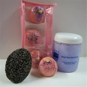 Dead Sea Spa Care DeadSea-BBTRB04 3 Pack Raspberry Boom Bubble Bath Truffles, 32 oz Raspberry Dry Salt Scrub & Pumice Stone