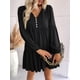 thumbnail image 4 of Vestidos Cortos de Larga para Mujer, Cuello en V, Informales, Holgados, con Vuelo, con , Estilo Bohemio para Vacaciones, para Otoño Negro XL, 4 of 8