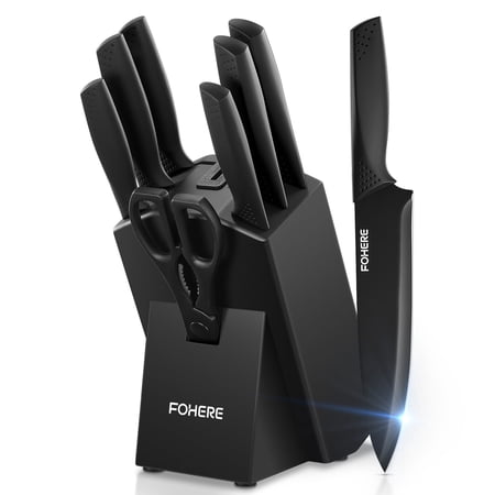 Knife Set 8-Piece Block Knife Set High Carbon Stainless Steel Self-Sharpening Knife Set with Built-in Sharpener, Black