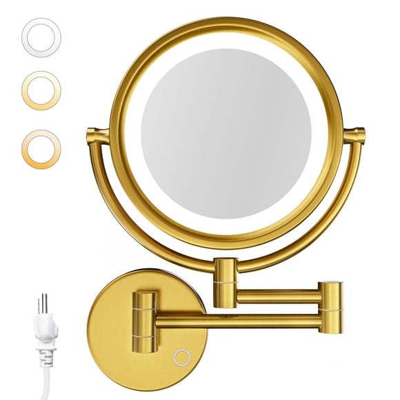 GURUN 8.5 Inch Magnifying Makeup Mirror with 3 Tones Dimmable LED Lights Double Sided Touch Control Wall Mounted Vanity Mirror for Bathroom with 10X Magnification M1809DGJ-T (Brushed