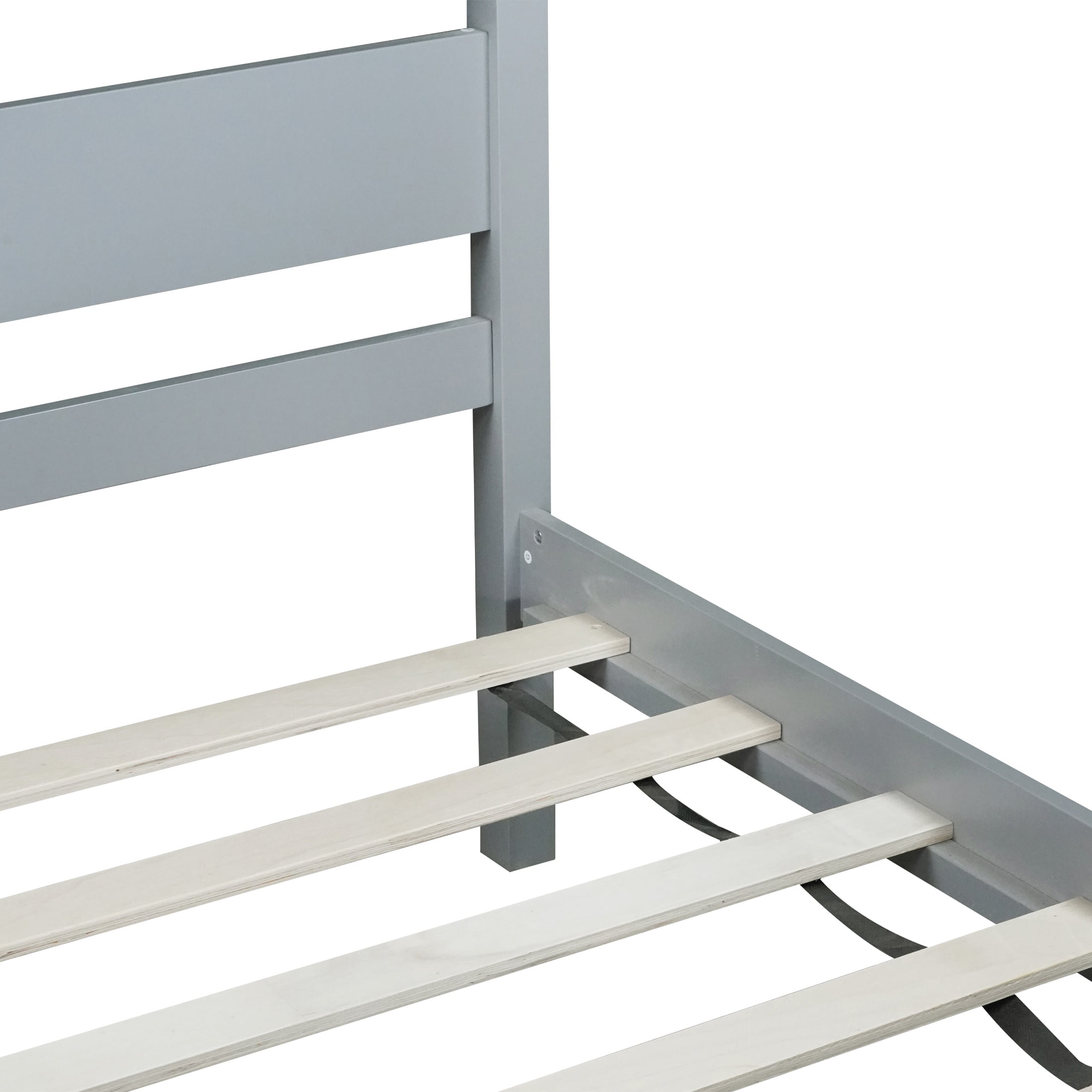 PORKISS Twin Size Bed Frame for Kids, Wood Bed Frame with Headboard/Footboard for Teens Boys Girls, No Box Spring Needed, Grey