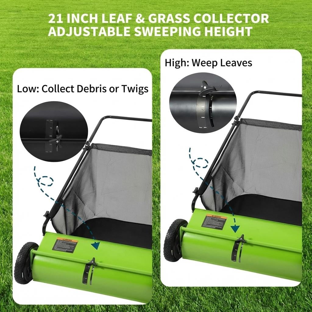 21 Inch Heavy Duty 4-Brush Push Lawn Sweeper, 3.5 Cu.Ft Large Collection Bag for Yard, Garden Cleanup