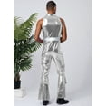 thumbnail image 4 of TiaoBug Men's Shiny Metallic 70s Rave Outfits Jazz Hip Hop Dance Unitard Sleeveless Disco Party Rompers Silver M, 4 of 5