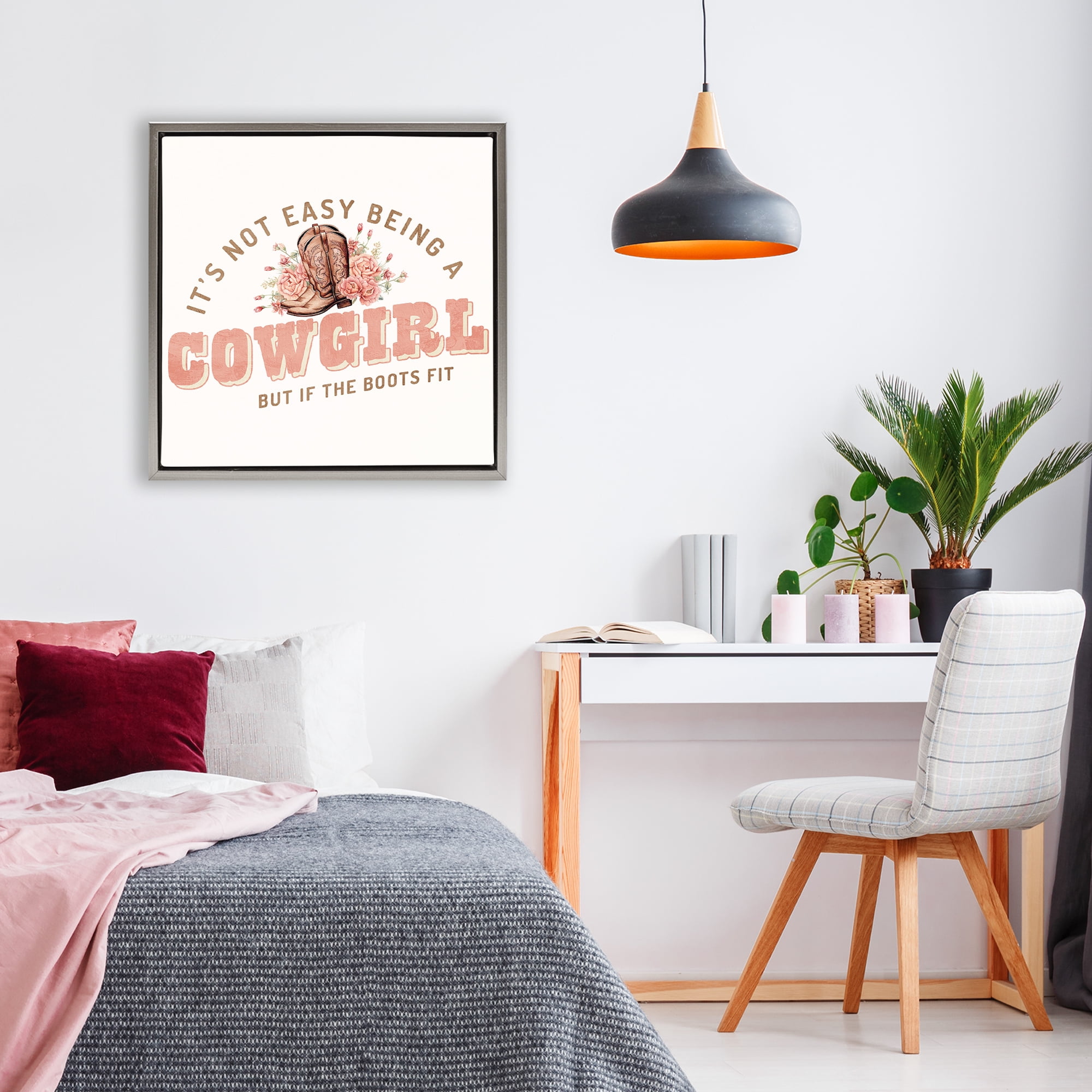 Not Easy Being Cowgirl Gray Framed Floater Canvas Wall Art, design by Kim Allen