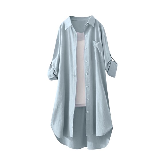 Essential Solid Color Duster Cardigan, Airy Lightweight Blouse with Relaxed Fit & Casual Elegance for Everyday Outfit Completions,Blue L