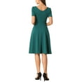 thumbnail image 3 of INSPIRE CHIC Vintage Square Neck Dress for Women Short Sleeve High Waist Elegant Dresses Green XS, 3 of 5