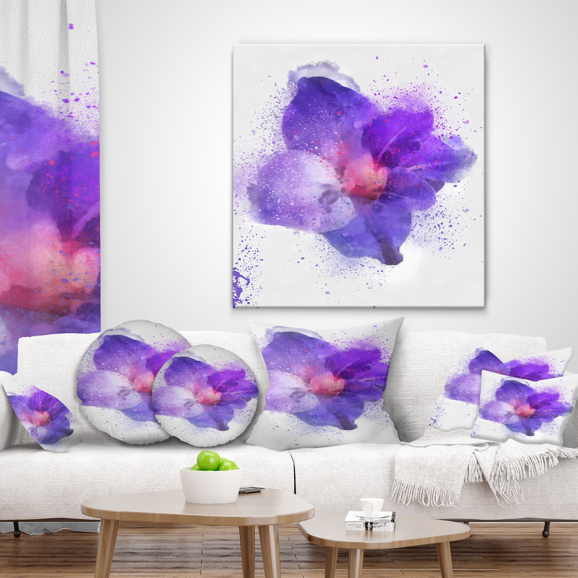 Designart Large Petal Watercolor Blue Flower - Floral Throw Pillow - 12x20