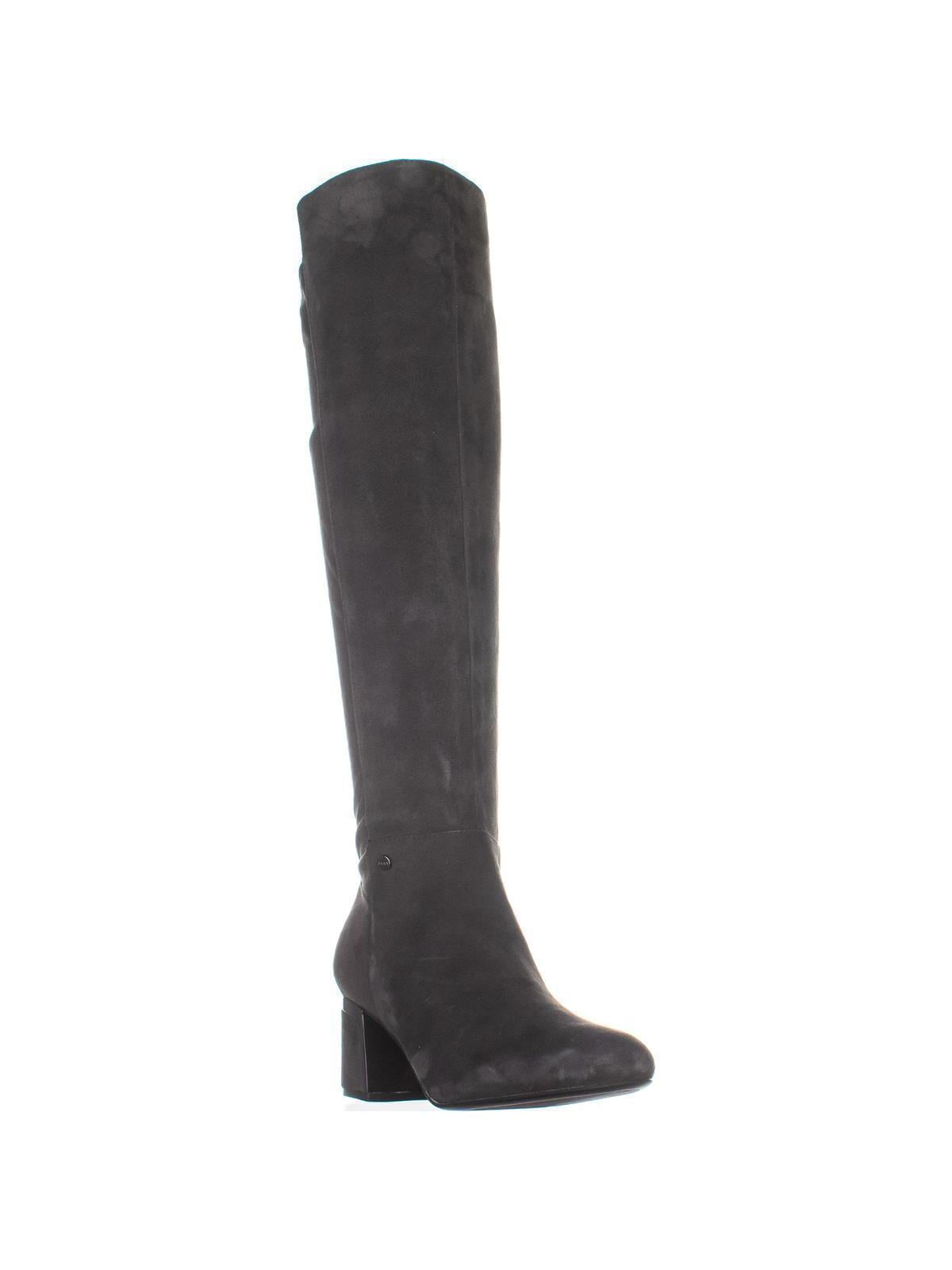 gray suede knee high boots