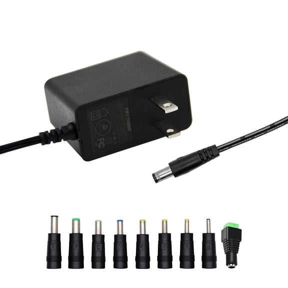 LujingZ 5V 2A Power Supply Adapter - 10W AC/DC Converter with 9 Interchangeable Jacks for USB Hubs, TV Boxes & More, 4.9ft Cord