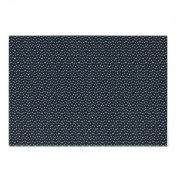 Navy Blue Cutting Board, Chevron Zigzag Ropes Ornamental Arrangement Herringbone Pattern Illustration, Decorative Tempered Glass Cutting and Serving Board, Small Size, Navy Blue White, by Ambesonne