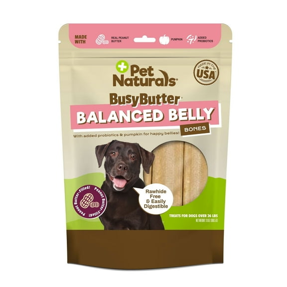 Pet Naturals, BusyButter Balanced Belly Bones, Probiotic Treat For Medium And Large Dogs, Peanut Butter Flavor, 4 Count Bag