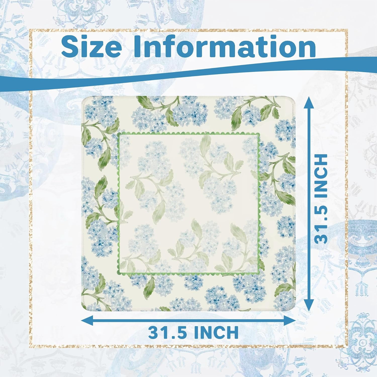 Blue Hydrangea Floral Mahjong Mat for Table 31.5 X 31.5 in, Gifts for Mahjong Players, Grandmillennial Blue Flower Cottagecore Anti-Slip Table Cover Tablecloth for Poker Board Card Tile Game