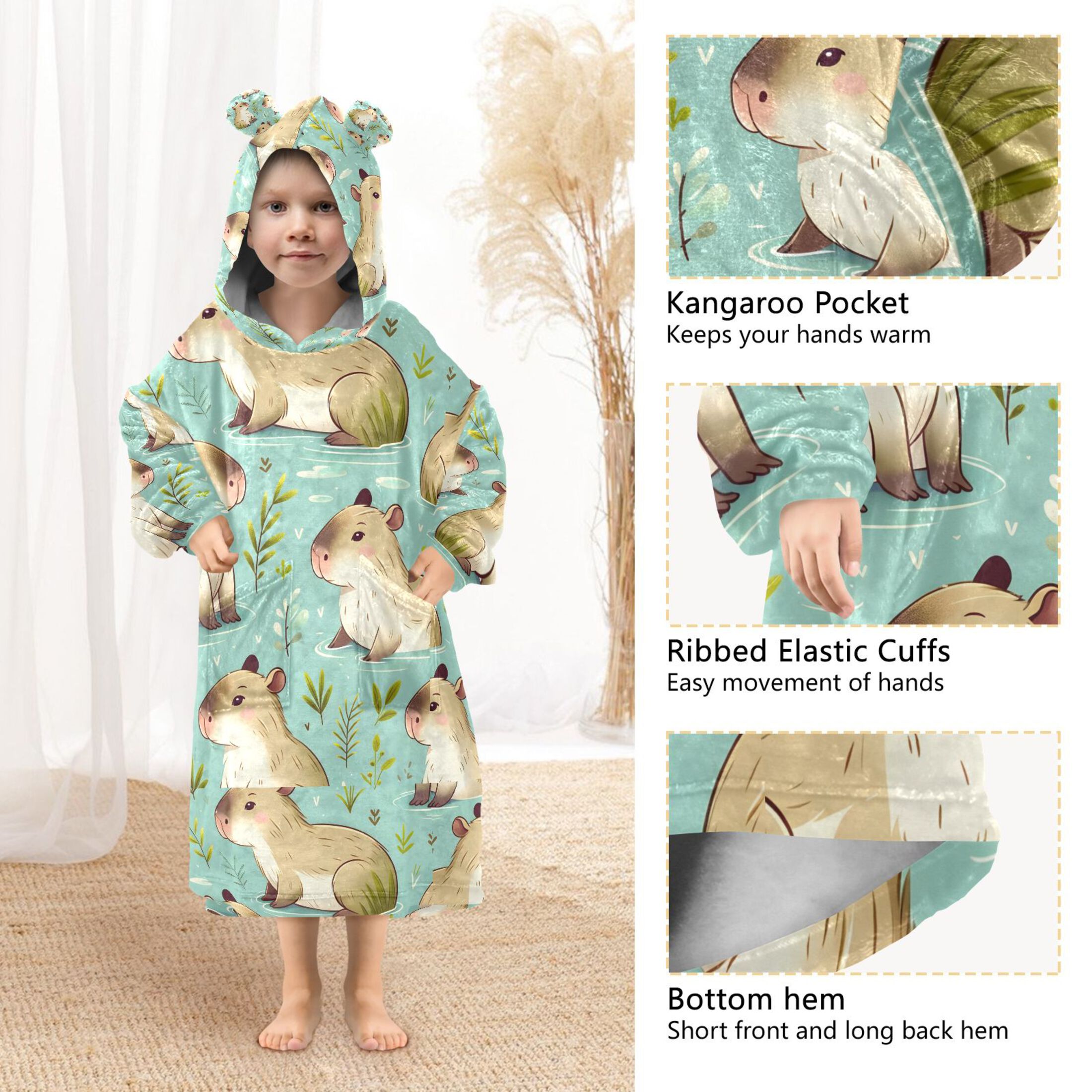 joogoo Blanket Hoodie for Capybara Cute Oversize Sweatshirt 3-14 YR L