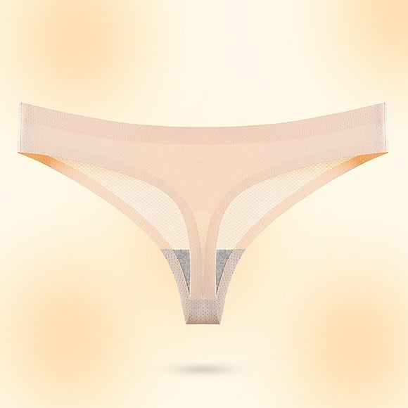 QATAINLAV Thongs for Women Low Waisted Seamless Underwear Soft Stretch Briefs Summer Ice Silk Panties Beige L Summer Savings