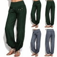 thumbnail image 1 of QLEICOM Womens Slacks Women's Wrinkle Free Relaxed Fit Straight Leg Pants Fashion Solid Buttons Loose Trouser Wide Leg Pants Work Cargo Casual Pants Wide Leg Pants Relaxed Fit Trousers Green XXL, 1 of 7
