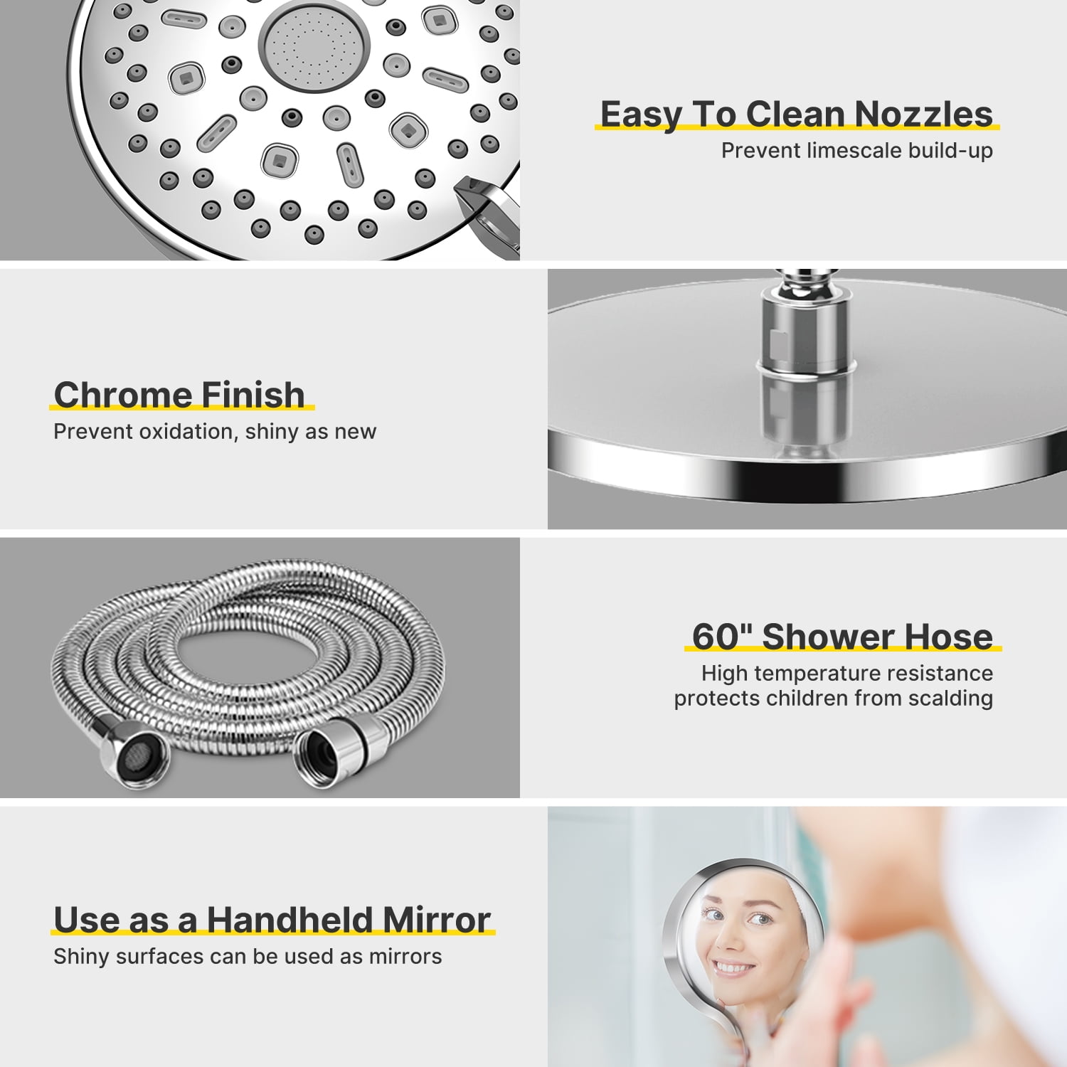 iDOO Luxury Dual Showerhead Combo, 10" Rainfall Shower Head & 5" Handheld Shower Head