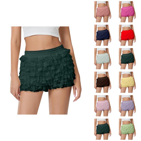 Bloomer Shorts for Women Summer Casual Elastic Waist Cute Ruffle Pumpkin Pants Boyshorts Layered Y2k Mini Shorts