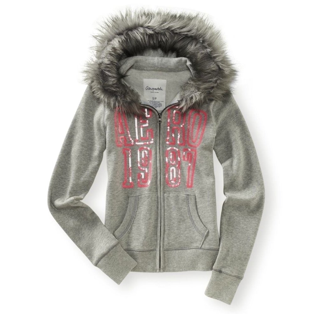 Aeropostale - Aeropostale Womens Sequin Logo Fur Hoodie Sweatshirt ...