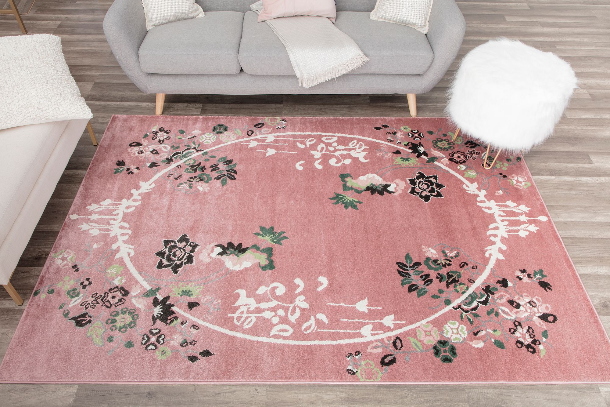 Rugs America Hanna VA20C Pink Magnolia Floral Transitional Pink Area Rug, 5'x7'