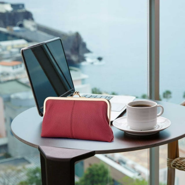 Bolso de Cuero con Clip, Bolso de Mano Largo con Prepucio, Bolso de Almacenamiento de Cuero, Bolso de Mujer de Gran Capacidad