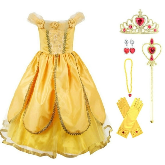 AoDai Princess Dress Up Belle Costume for Girls Birthday Cosplay Party with Accessories