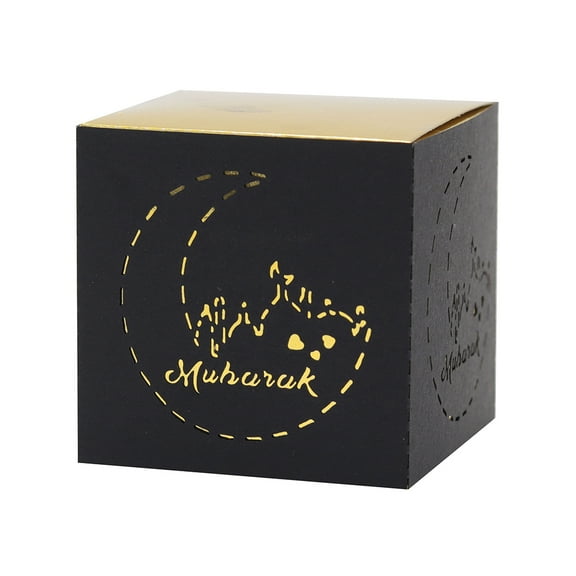 50 Pack Mubarak Favor Boxes with Ribbon Decorative Paper Candy Gift Boxes for Eid Festival Celebrations Black