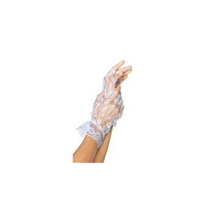 Women's Lace Fingerless Wrist Ruffle Gloves, One Size, White