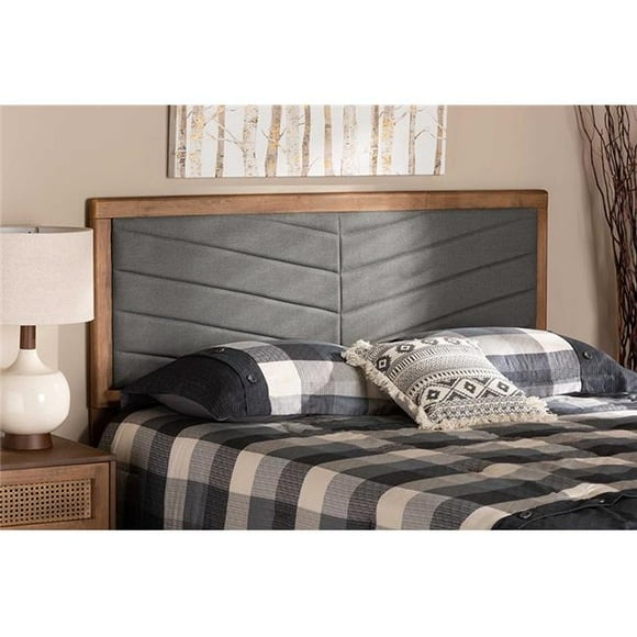 Baxton Studio MG9733-Dark Grey-Walnut-Queen-HB Iden Modern & Contemporary Dark Grey Fabric Upholstered & Walnut Brown Finished Wood Queen Size Headboard