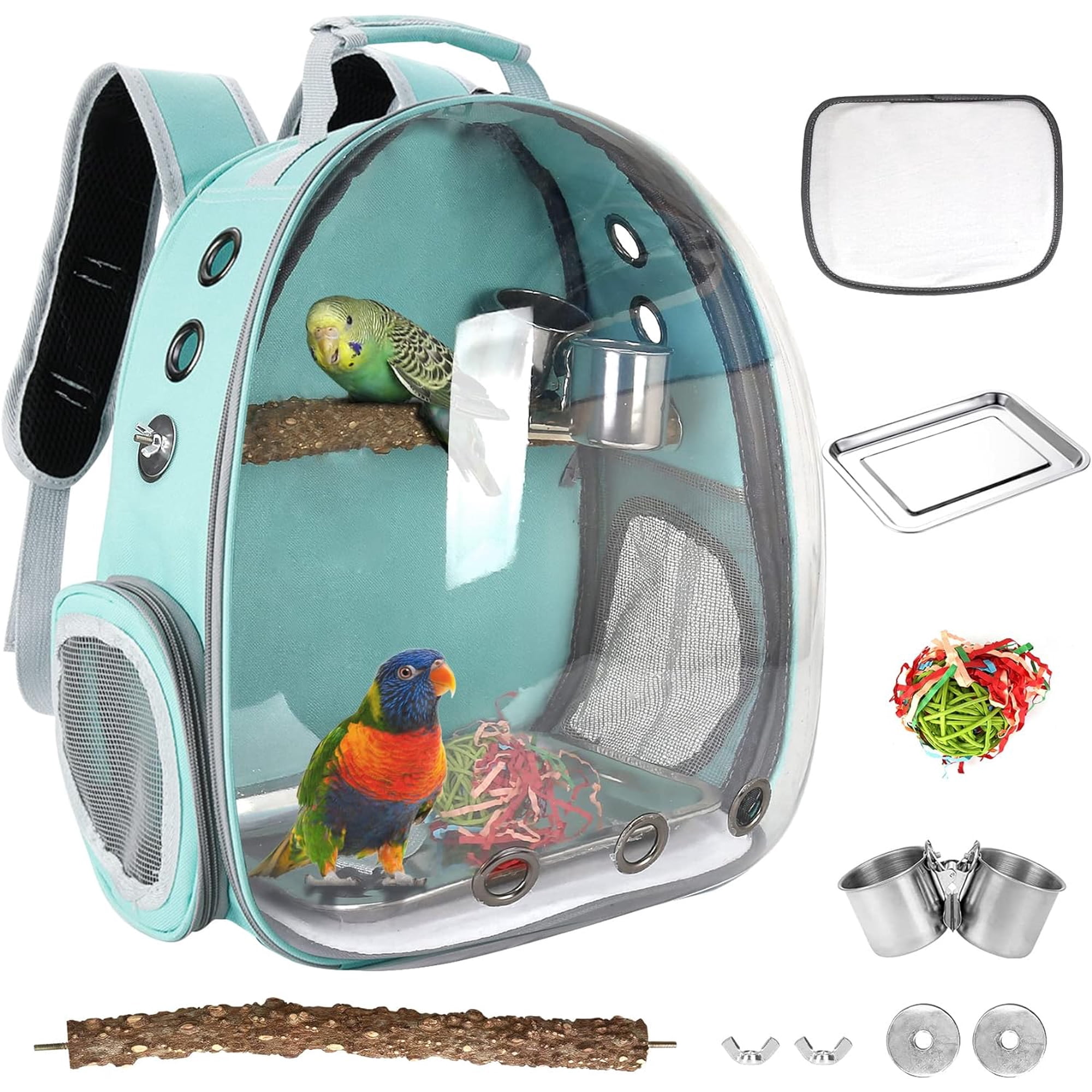 Bird Carrier Travel Cage with Perch, Portable Wildbird Carrier Bag, Parrot Parakeet Cockatiel Cage with Food Bowl & Stainless Steel Tray for Conures Budgie Canary Lovebirds Small Animal