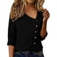 thumbnail image 2 of Tops de Color Sólido para las Mujeres Camisa de Botón Casual 3/4 Manga Cuello Redondo Tops de Lino para las Mujeres Primavera Verano, 2 of 7