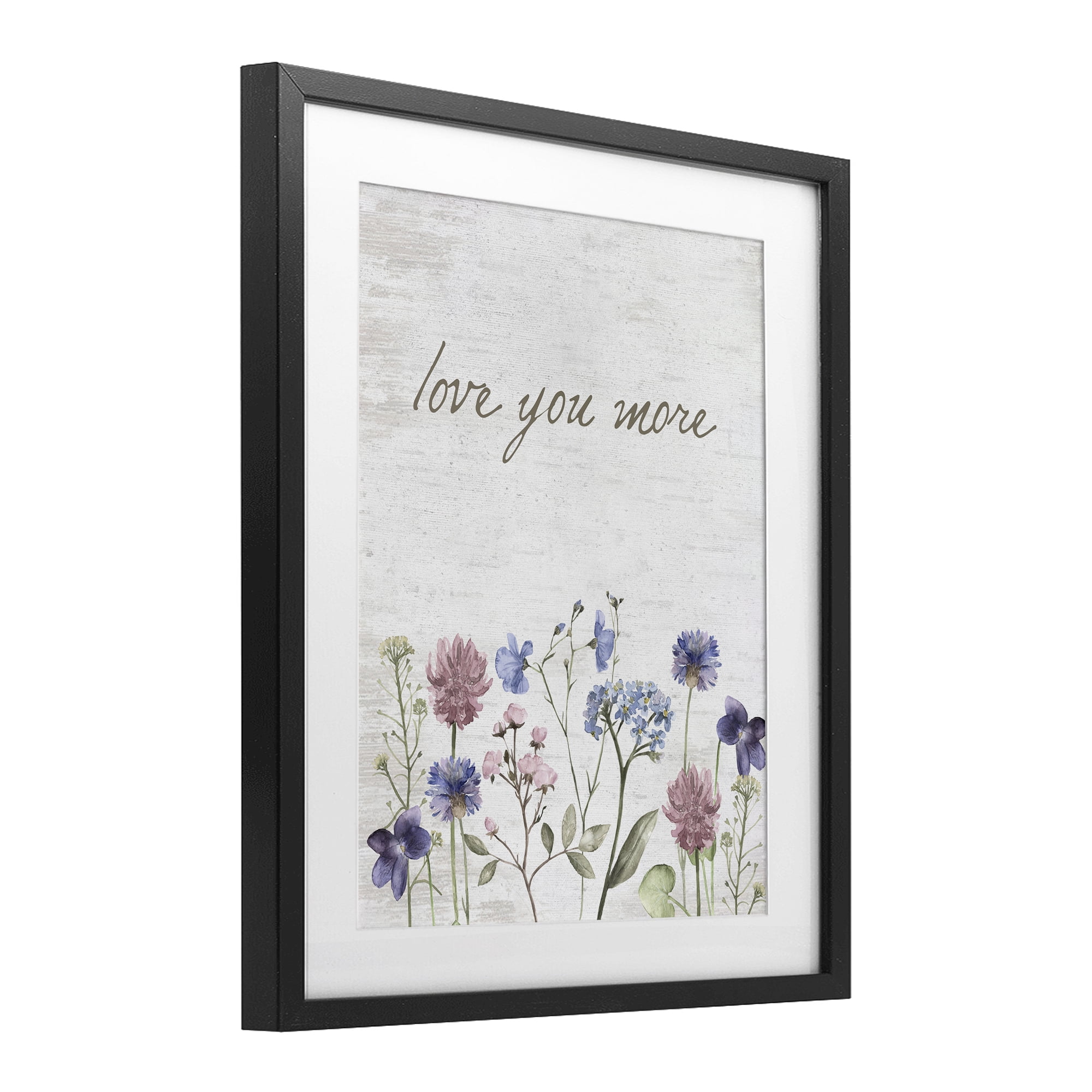 Love You More Wildflowers Black Framed Print Under Glass, design by Lettered and Lined