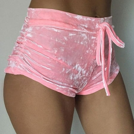 2019 Sexy Women High Waisted Stretch Shorts Lace-up beach Hot new Yoga Shorts Pink Size
