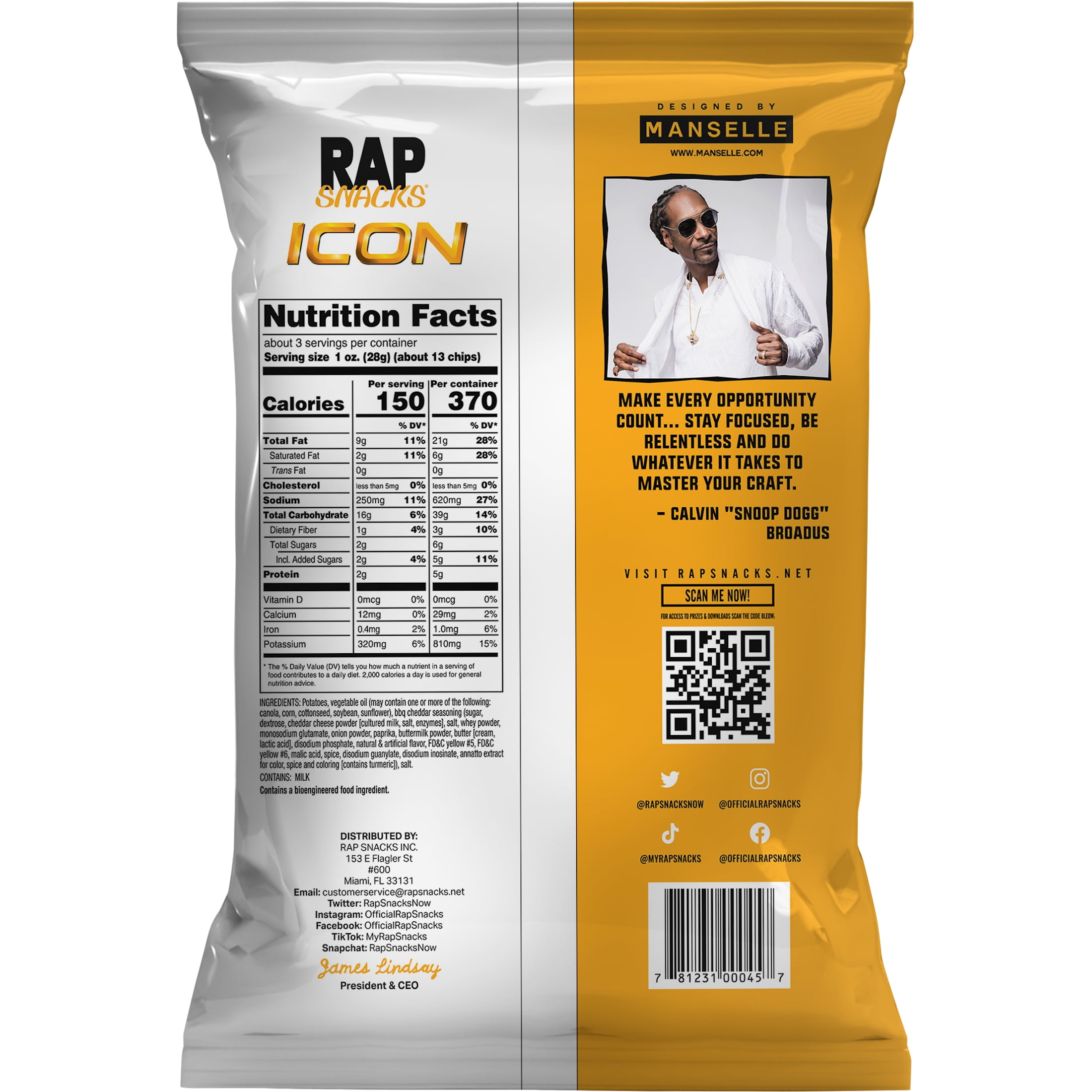 Rap Snacks Snoop Dogg Cheddar BBQ Potato Snack Chips, 2.5 oz Bag